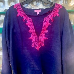 Lilly Pulitzer embroidered linen shirt or tunic. XL